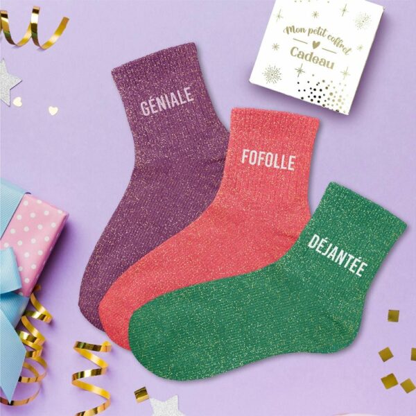 Coffret chaussettes paillettes GÉNIALE, FOFOLLE, DÉJANTÉE - Image 2