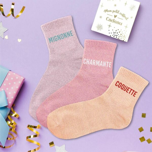 Coffret chaussettes paillettes CHARMANTE, MIGNONNE, COQUETTE - Image 2